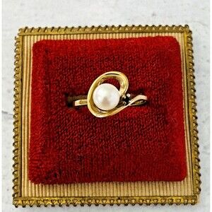 Vintage Retro Gold Over Sterling Silver Cultured Pearl Solitaire w Accent Sz 8.5